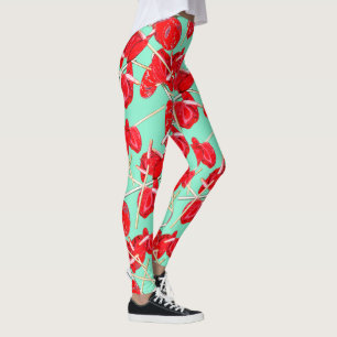 Red Anthurium Flowers Pattern Champ Leggings