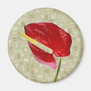 Red Anthurium on Taupe Barkcloth Magnet