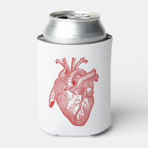 Red Antique Anatomical Heart Can Cooler