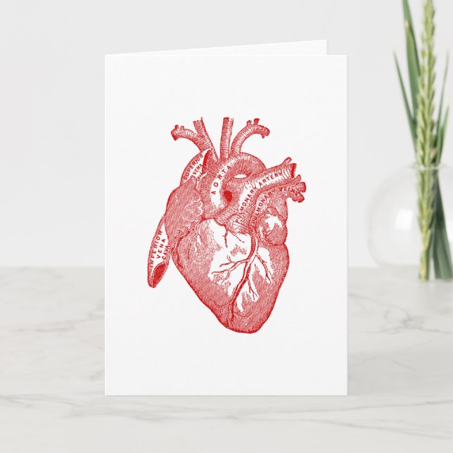 Red Antique Anatomical Heart Card (Front)