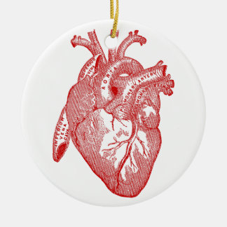 Red Antique Anatomical Heart Ceramic Tree Decoration