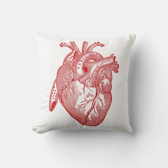 Red Antique Anatomical Heart Cushion (Front)