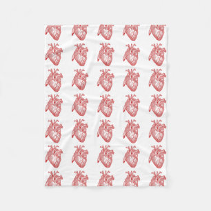 Red Antique Anatomical Heart Fleece Blanket