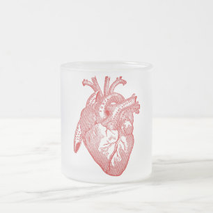 Red Antique Anatomical Heart Frosted Glass Coffee Mug