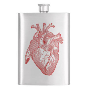 Red Antique Anatomical Heart Hip Flask