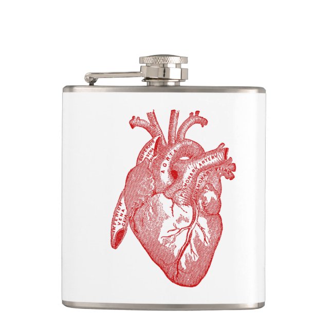 Red Antique Anatomical Heart Hip Flask (Front)