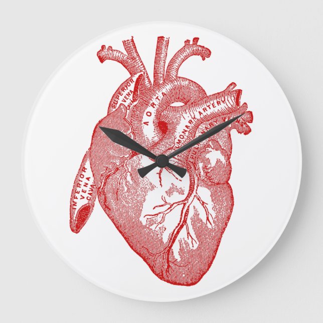 Red Antique Anatomical Heart Large Clock (Front)