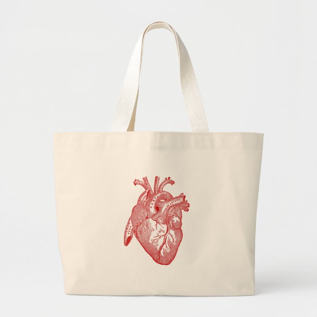 Red Antique Anatomical Heart Large Tote Bag (Front)