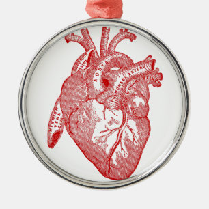 Red Antique Anatomical Heart Metal Tree Decoration