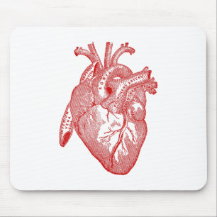 Red Antique Anatomical Heart Mouse Mat