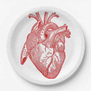 Red Antique Anatomical Heart Paper Plate