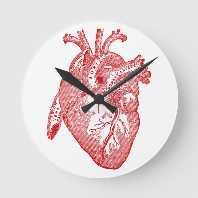 Red Antique Anatomical Heart Round Clock (Front)