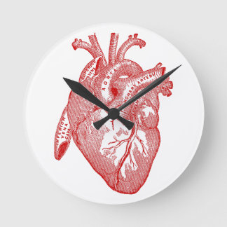 Red Antique Anatomical Heart Round Clock