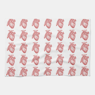 Red Antique Anatomical Heart Tea Towel