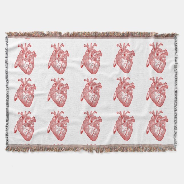Red Antique Anatomical Heart Throw Blanket (Front)