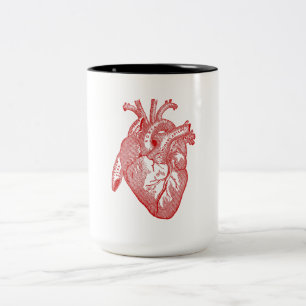 Red Antique Anatomical Heart Two-Tone Coffee Mug