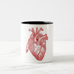 Red Antique Anatomical Heart Two-Tone Coffee Mug
