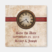Red Antique Clock Save the Date Magnet