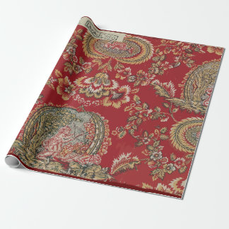Red Antique French Textile Wrapping Paper