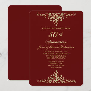 Red Antique Gold Victorian Golden Anniversary Invitation