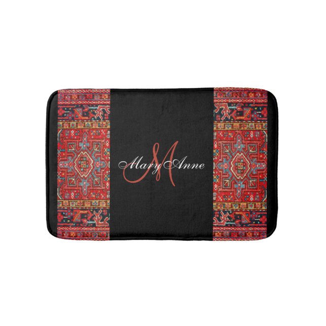 Red Antique Oriental Persian - Black- Personalised Bath Mat (Front)