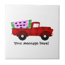 Red Antique Pickup Truck and Giant Watermelon