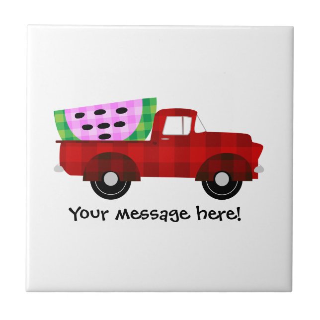 Red Antique Pickup Truck and Giant Watermelon Tile (Front)