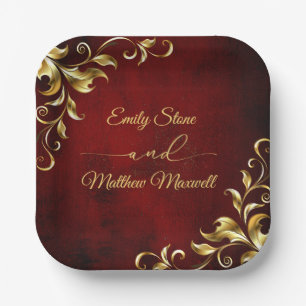 Red Antique Vintage Victorian Classic Wedding Paper Plate