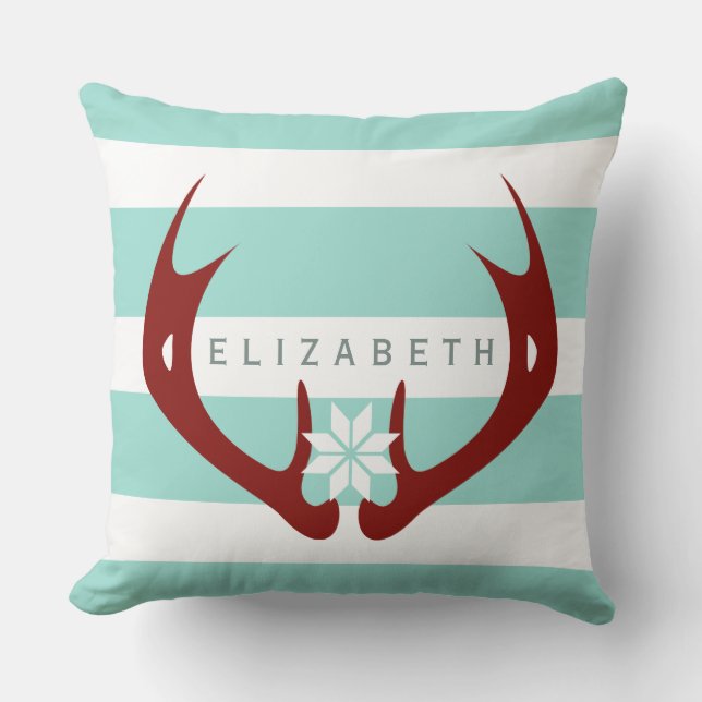 Red Antlers Snowflake 2 - Blue Cushion (Front)