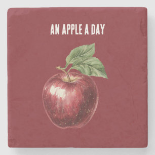 Red Apple A Day Stone Coaster