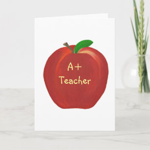Red Apple A+ Teacher, greeting cards, blank inside Card