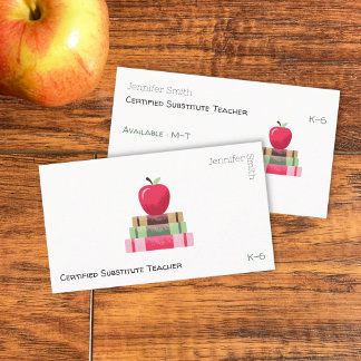 Red Apple and Books Modern Tutor Business Card