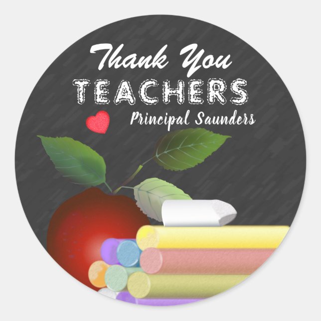 Red Apple and Chalk | Teacher Appreciation Classic Round Sticker (Front)