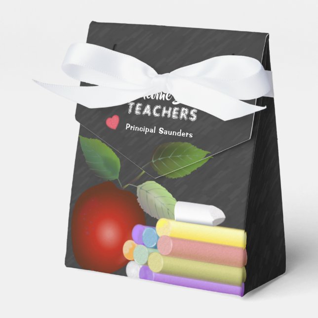Red Apple and Chalk | Teacher Appreciation Favour Box (Front Side)