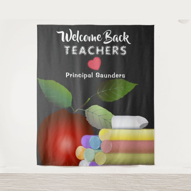 Red Apple and Chalk | Teacher Appreciation Tapestry (Front)
