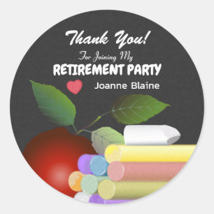 Red Apple and Chalk   Teacher Retirement Classic Round Sticker