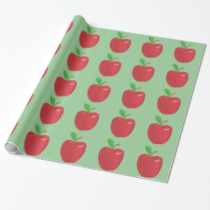 Red apple and green leaf green  gift wrapping paper