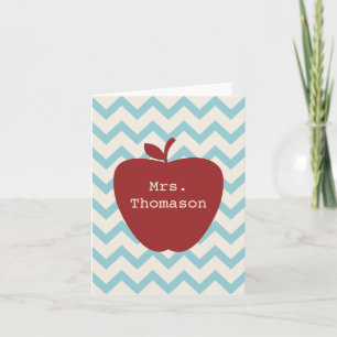 Red Apple Aqua Chevron Teacher Notecard