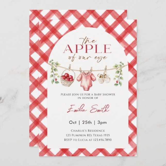 Red Apple Baby Clothesline autumn Baby shower Invitation (Front/Back)