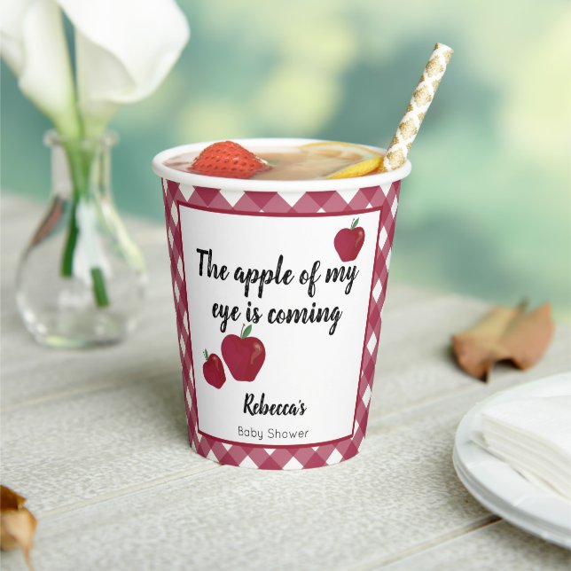 Red apple baby shower paper cups (Insitu)