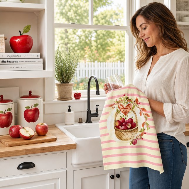 Red Apple Basket Farmhouse  Tea Towel (Creator Uploaded)