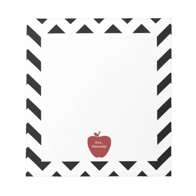 Red Apple Black Chevron Teacher Notepad (Front)