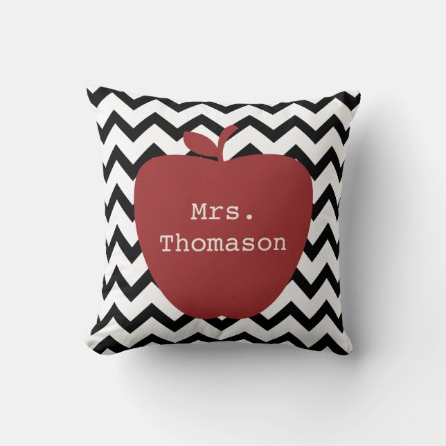 Red Apple Black & White Chevron Teacher Cushion (Front)