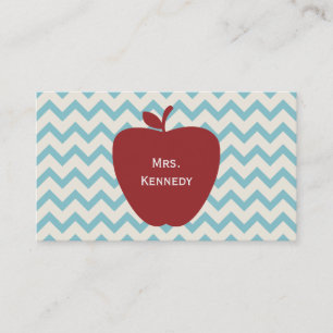 Red Apple Blue Chevron Teacher Business Card