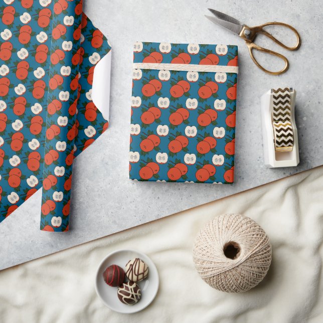 Red Apple Blue Gift Wrap Paper (Crafts)