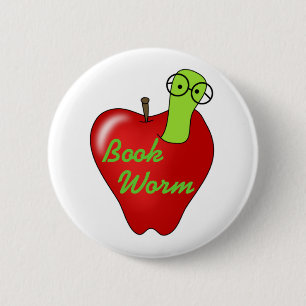 Red Apple Book Worm 6 Cm Round Badge