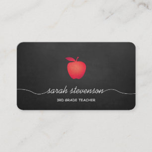 Red Apple Chalkboard School Teacher Business Card