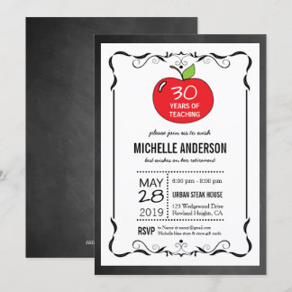 Red Apple Chalkboard Teacher Retirement Invites