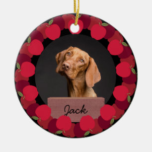 red apple christmas holiday Custom Dog Photo Ceramic Tree Decoration