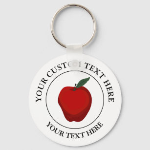 Red Apple Custom Text Logo Icon Key Ring